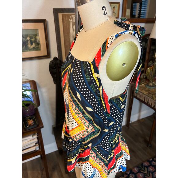 FARM Rio x Anthropologie Carmen peplum tank top blouse parrot print tie shoulder - Picture 3 of 10